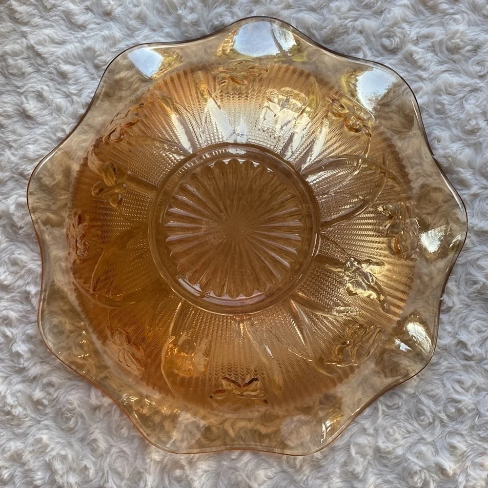 1950’s~MARIGOLD IRIS & HERRINGBONE PATTERN~JEANETTE GLASS CO. ~SERVING BOWL~G13